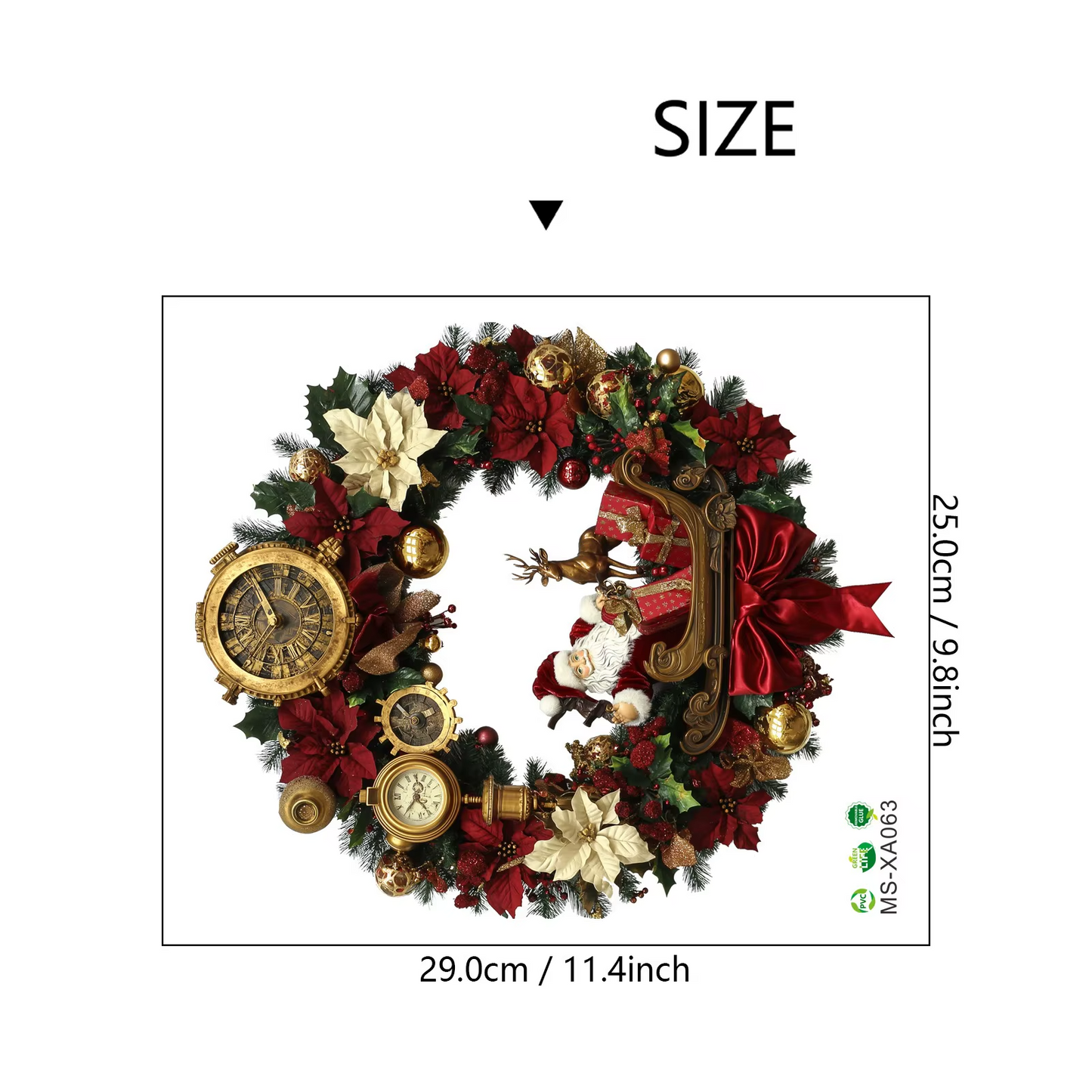 Kerst krans deursticker met Kerstman en vrolijke Kerstversiering