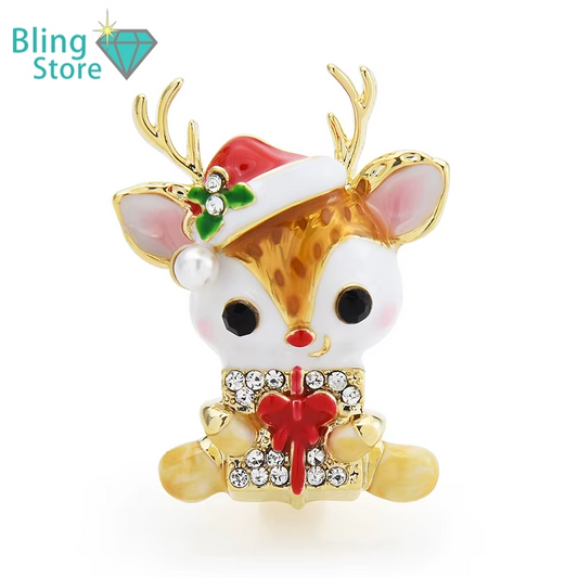 Kerst broche rendier emaille pin – feestelijke dieren speld voor dames
