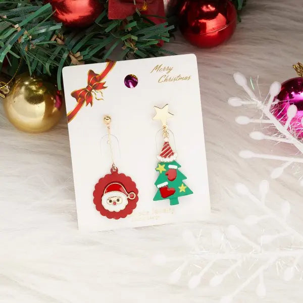 Kerst oorbellen elegante asymmetrische hangers met lange ketting - 010