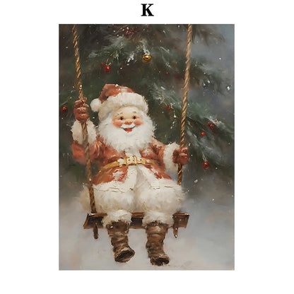 Kerst schilderij Santa Claus sneeuwvlokken poster voor feestelijke muurdecoratie