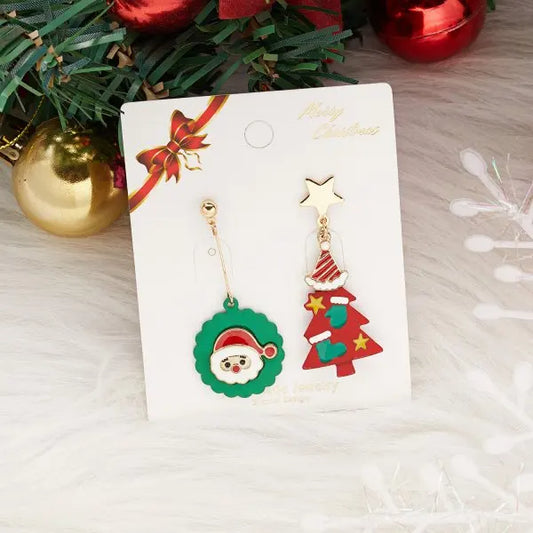 Kerst oorbellen elegante asymmetrische hangers met lange ketting - 009