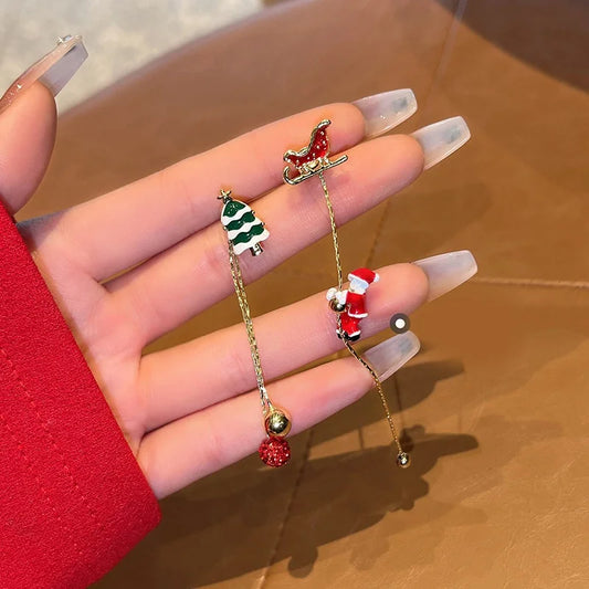 Kerst oorbellen elegante asymmetrische hangers met lange ketting - 001