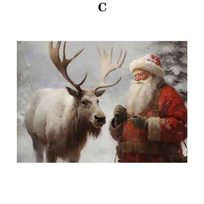 Kerst schilderij Kerstman - sneeuwpop - winterhuis aquarel canvas poster