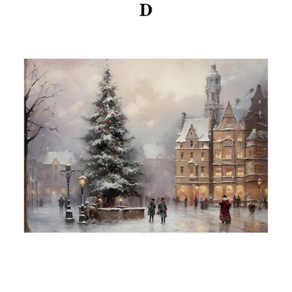Kerst schilderij Kerstman - sneeuwpop - winterhuis aquarel canvas poster