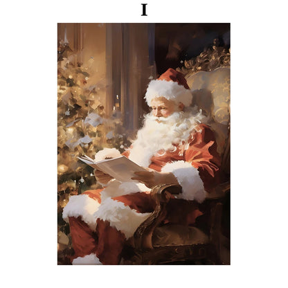 Kerst schilderij Ski Puppy Santa Vintage Auto en Kerstboom Canvas