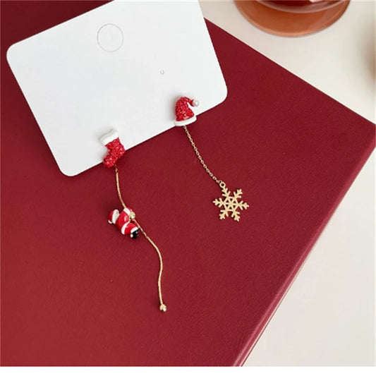 Kerst oorbellen elegante asymmetrische hangers met lange ketting - 002