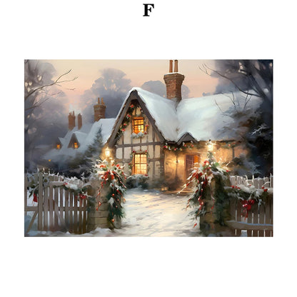 Kerst schilderij Kerstman - sneeuwpop - winterhuis aquarel canvas poster