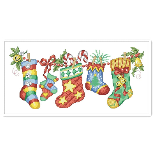 Borduurpakket Kerstsokken Kruissteek - Complete Set