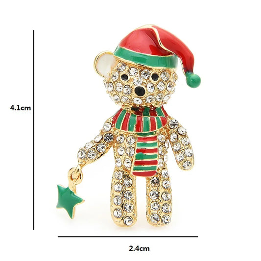 Broche Kerst | Stralende Beer met Kerstmuts – Feestelijke Dierenbroche