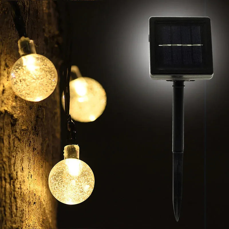 Kerst Lichtsnoer met Kristal Ballen – 10M Solar LED Buitenverlichting Waterdicht