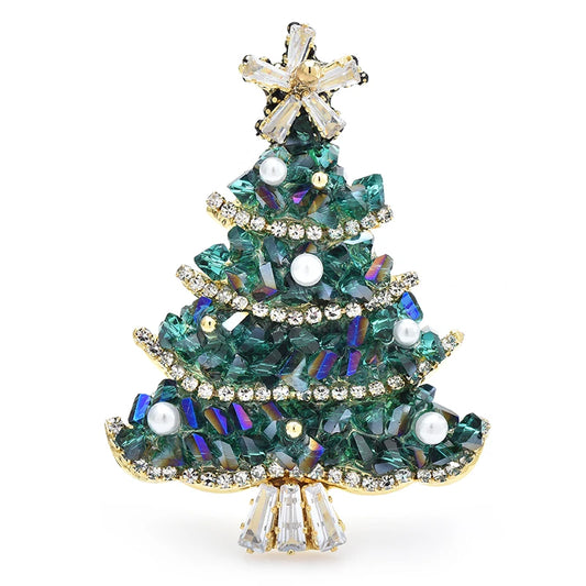Broche Kristallen Kerstboom – Handgemaakt – Unisex – Feestelijk & Elegant