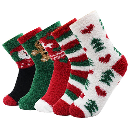 Kerstsokken warme zachte fleece met rendier en sneeuwvlok design – 5 paar