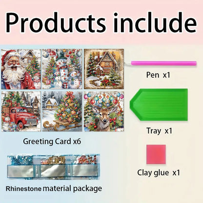 Diamond Painting Kerstkaarten Set - 6 Stuks - Kerstkaartenset met Unieke Designs