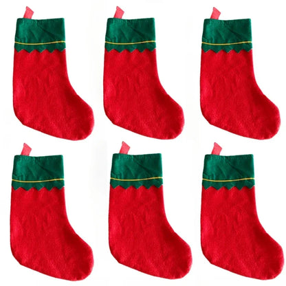 Kerstsokken set 6 stuks wit groen goud draad decoratie cadeauzak