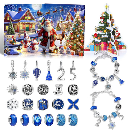 Advent kalender bedelarmbanden blauw met 24 verrassingen – kerstcadeau box