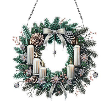 Diamond Painting Kerstkrans hanger met strasstenen en strik