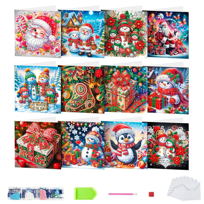 Diamond Painting Kerstkaarten set – 12 stuks creatieve wenskaarten