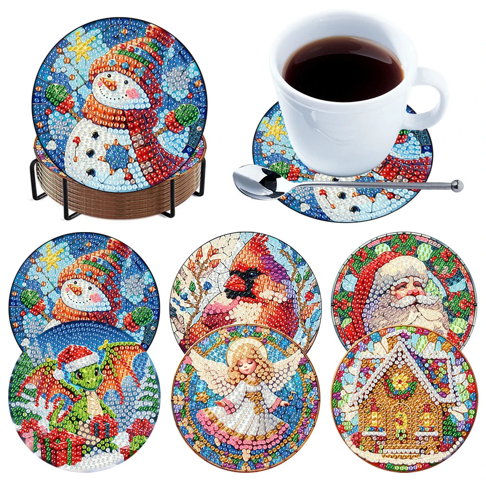 Diamond Painting Onderzetters Kerst Houten Ronde Set voor Feestelijke Decoratie - Kerst