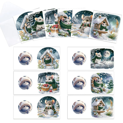 Diamond Painting Kerstkaarten set met muis en feestelijke ontwerpen