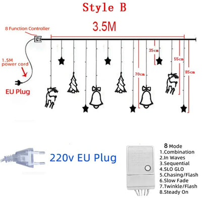 Kerst lichtgordijn rendier, bel en Kerstboom gordijnverlichting LED sfeerverlichting