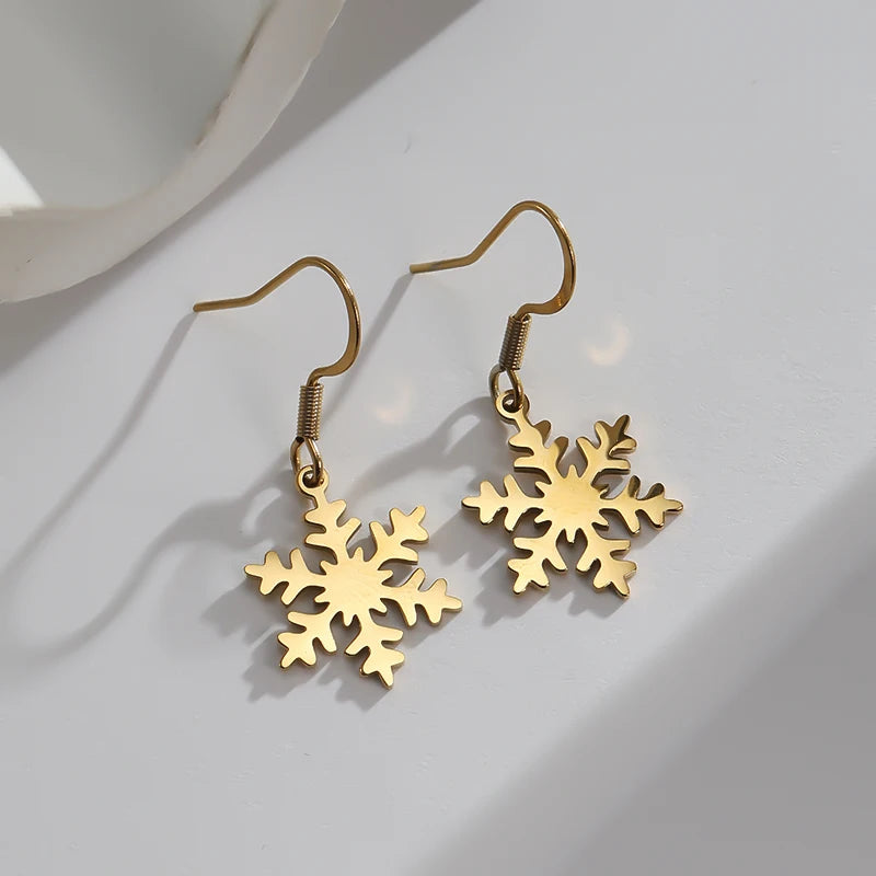 Kerst oorbellen sneeuwvlok hanger zilverkleur-goudkleurig roestvrijstaal lange dangle