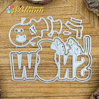 Snijmal Winterse Sneeuwpop met Let It Snow Tekst voor Kaarten en Scrapbooking