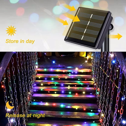Solar Kerstverlichting multicolor buiten – koperkleurige draad met 8 lichtstanden