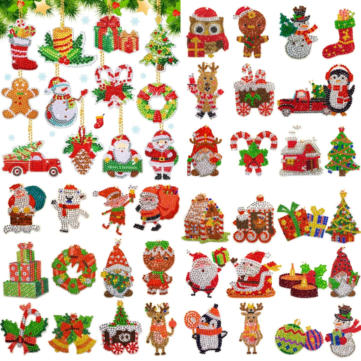 Diamond Painting Kerst Sleutelhangers – 12-delige Dubbelzijdige Set