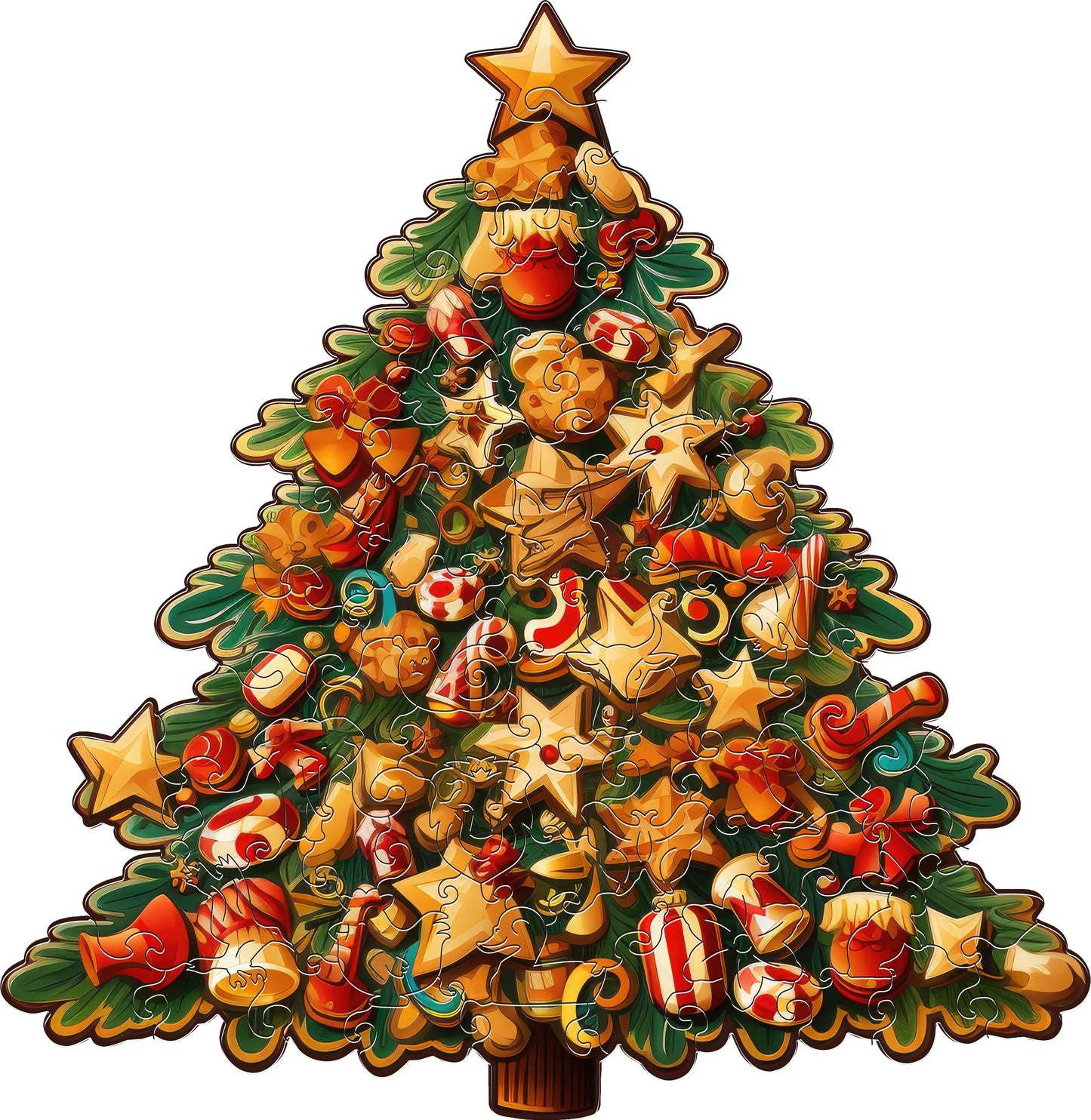 Houten figuren puzzel - Kerstboom thema - Unieke 3D puzzel met speciale vormen