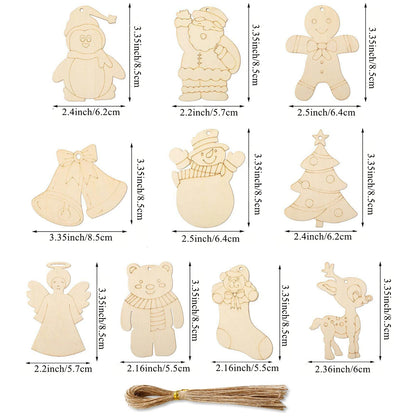 Houten figuur om zelf te kleuren/schilderen – kerstornamenten set (10 stuks)