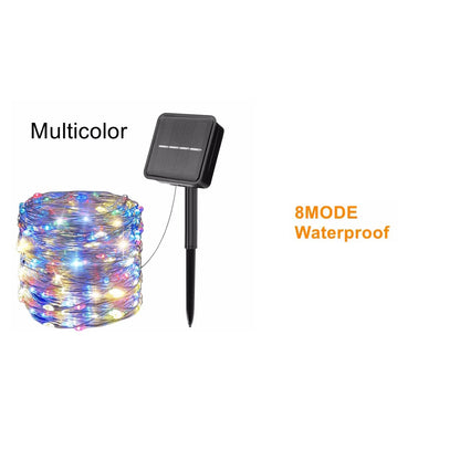 Solar Kerstverlichting multicolor buiten – koperkleurige draad met 8 lichtstanden