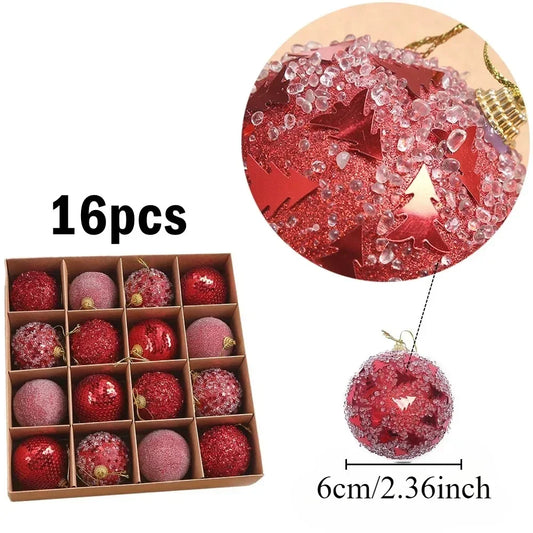 Kerstballen set 16 stuks – Champagne, Rood & Goud – 6 cm