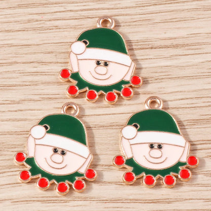 Kerst hanger/bedel voor ketting of armband – Vrolijke kerstman emaille charms set - 10 stuks