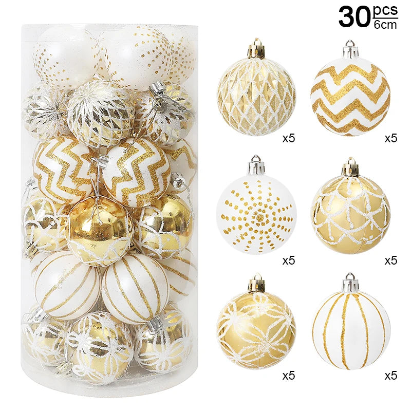 Kerstballen set goud wit 6cm luxe kerstboom decoratie - 30 stuks