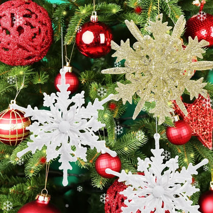 Kersthanger glitter sneeuwvlokken wit of goud – set van 1 tot 10 stuks voor boom of decoratie