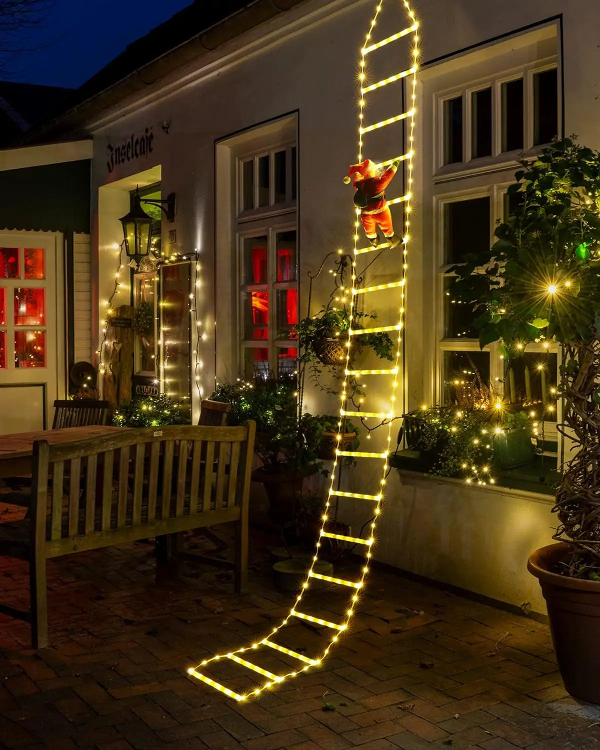 Kerst LED Klimmende Kerstman op Ladder met Verlichting voor Binnen Decoratie