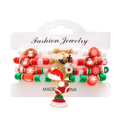 Kerst armband set met kerstboom rendier en kerstman kralen (4 stuks)