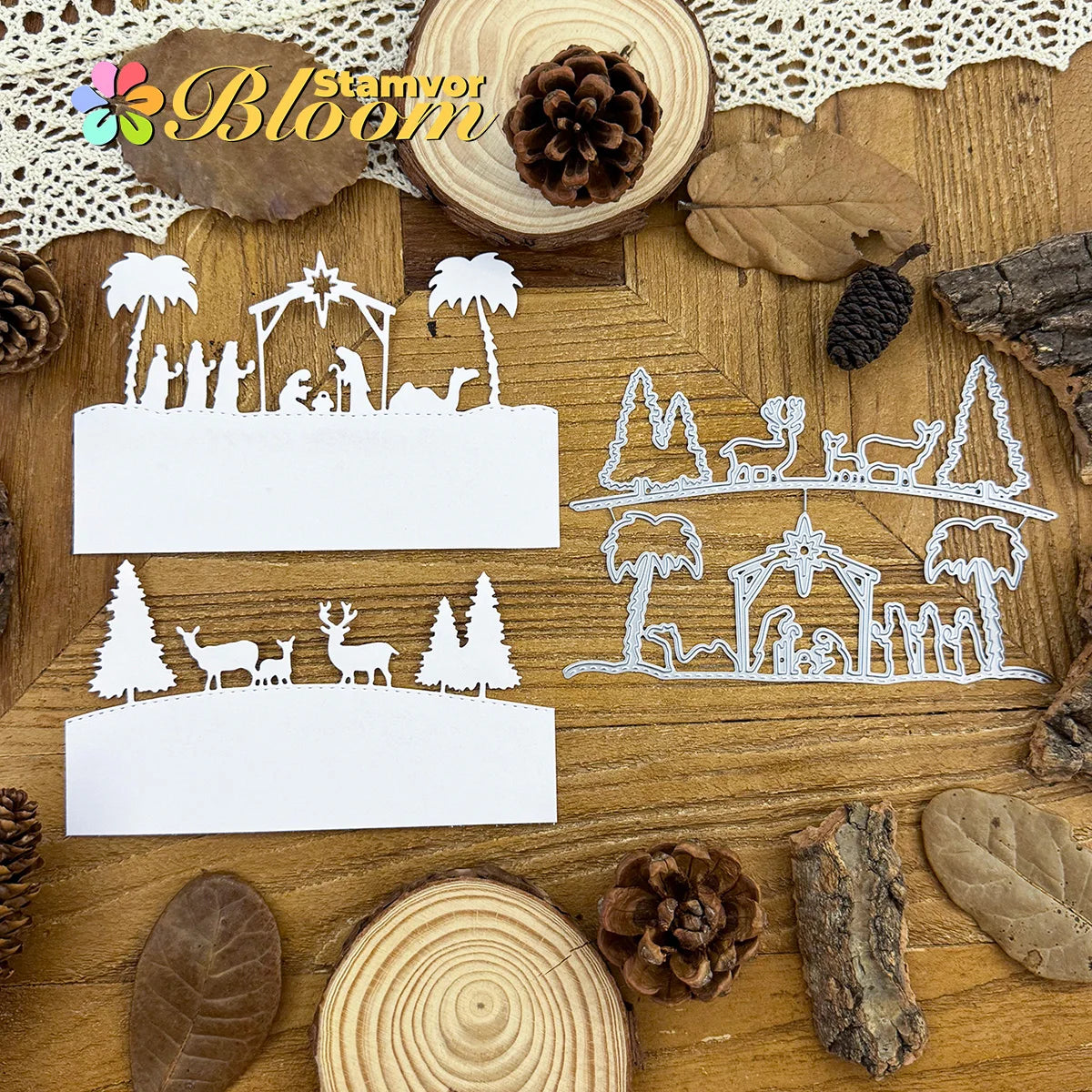 Snijmal kerststal bos half-cut metalen stansvorm voor scrapbooking