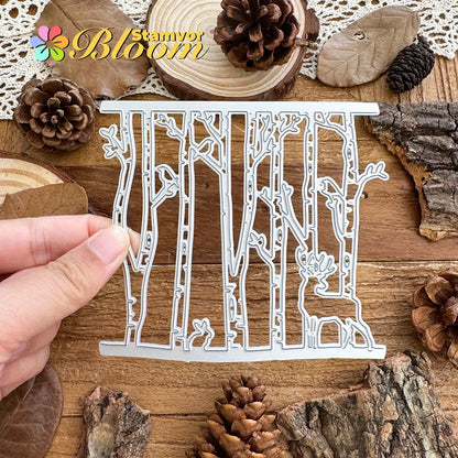 Snijmal Winterbos met herten konijn en vogels decoratief embosmal