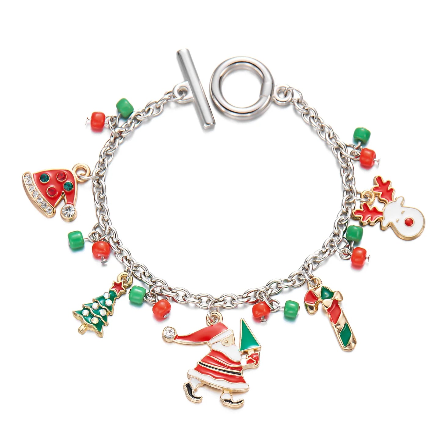 Kerst armband met kerstman sneeuwpop ster en kerstboom hanger