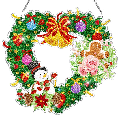 Diamond Painting Kerst krans met Kerstman, vogel, sneeuwpop en meer