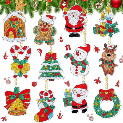 Diamond Painting Kerst Sleutelhangers 12 stuks met kristallen strass