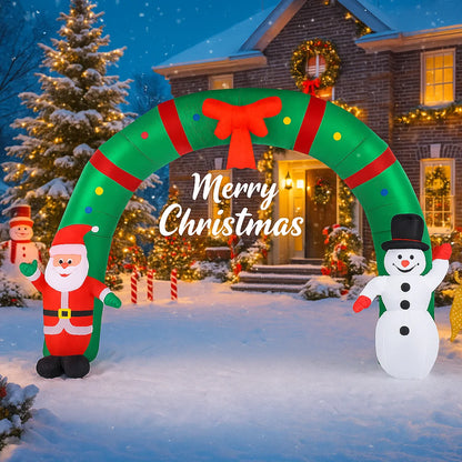 Opblaasbaar Kerst ornament boog met sneeuwpop en kerstman met LED verlichting
