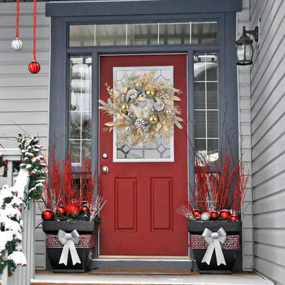 Kerst krans gouden takken en bladeren voor deur, muur en tafel decoratie