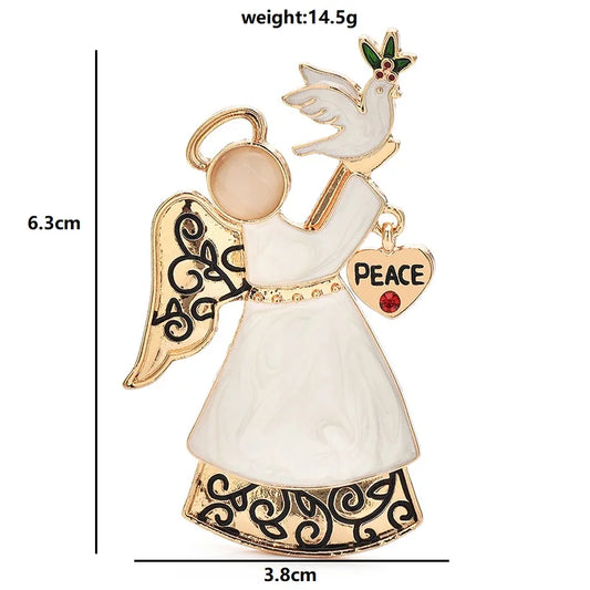 Broche Kerst | Vredesduif en Engel broche met feestelijke uitstraling