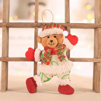 Set kersthangers pluche popjes – kerstman, sneeuwman, rendier en beer