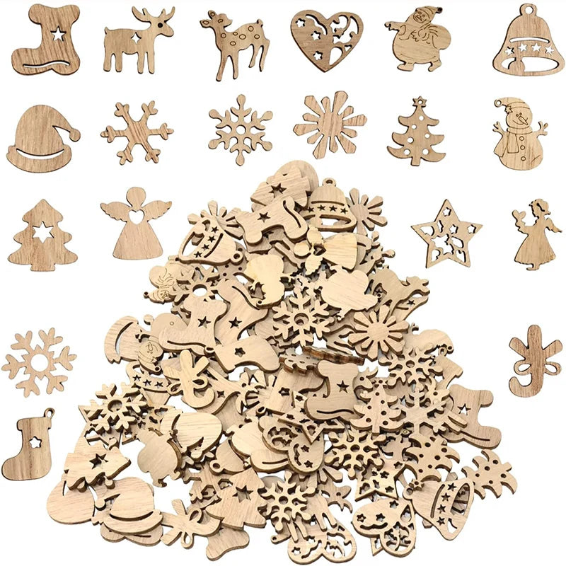 Houten figuur om zelf te schilderen/kleuren – 50 stuks kerstornamenten van hout voor decoratie