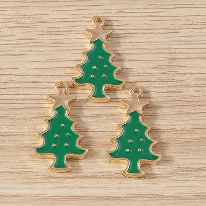 Kerst hanger/bedel voor ketting of armband – Mix van 10 modieuze emaille kerstboom bedels