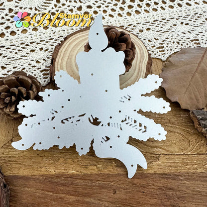 Snijmal Kerst kaars met dennetakken en strikken voor kaarten maken