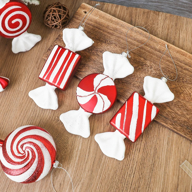 Kerstballen set – Grote Lolly & Rood-Wit Suikerstok Hangers voor Kerstboom
